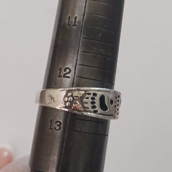 Vintage Native American signed Paw Print 925 w 12k gold detail ring s12.5 1526 - Picture 8 of 8